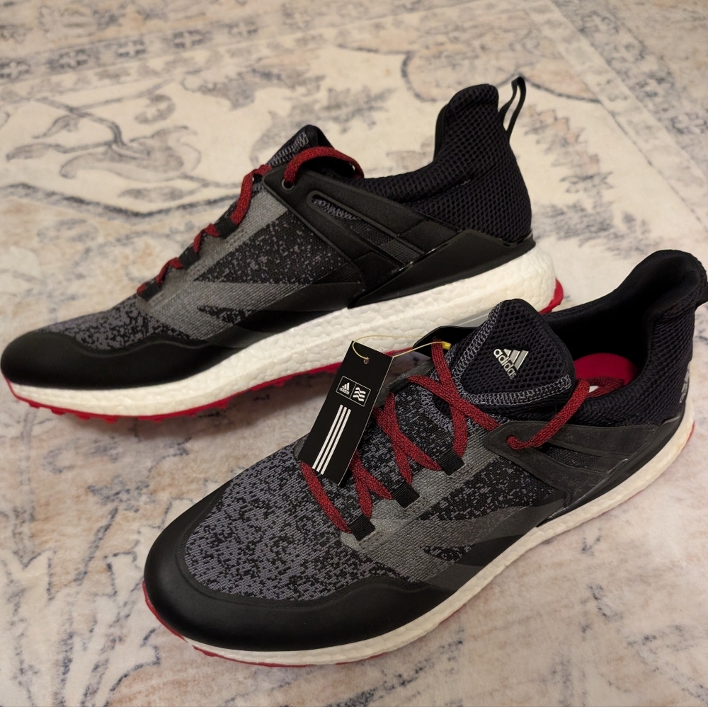 Adidas Men's Black and Red Golf Shoes
